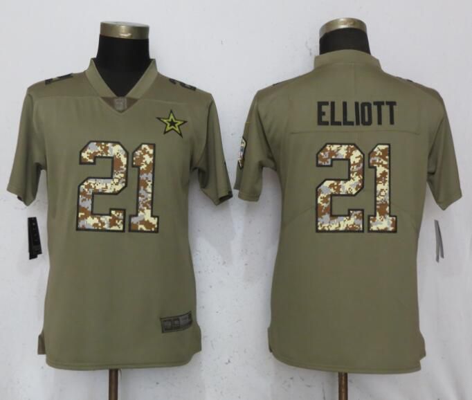 Women Dallas Cowboys #21 Elliott Olive Camo Carson Nike Salute to Service Player NFL Jerseys->women nfl jersey->Women Jersey